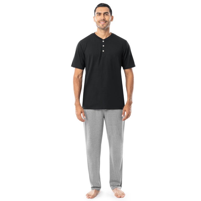 Fruit of the Loom Men's 2-Piece Jersey Knit Pajama Set, Black/Grey Heather, XX-Large - Image 1